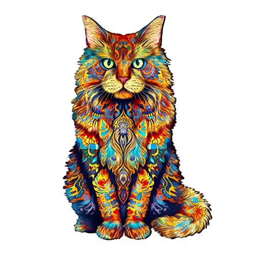 Blumuze Holzpuzzle Erwachsene 180 Stück, Maine Coon Katze Holzpuzzle Einzigartige Tierform Puzzleteile,Holz Puzzle, Puzzle aus Tierteilen, Puzzle Holz Erwachsene mit Geschenkbox aus Holz(M-11.8*7.8in) von Blumuze