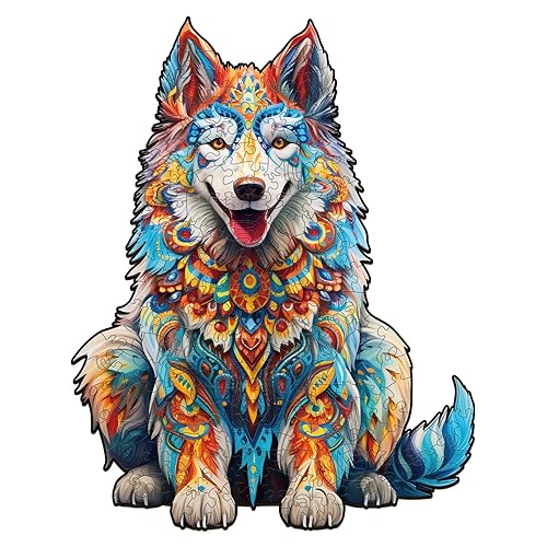 Blumuze Holzpuzzle Erwachsene 240 Stück, Alaska Malamute Holzpuzzle Einzigartige Tierform Puzzleteile, Holz Puzzle,Hund Puzzle Holz Erwachsene mit Geschenkbox aus Holz(L-13.7 * 10.7in) von Blumuze