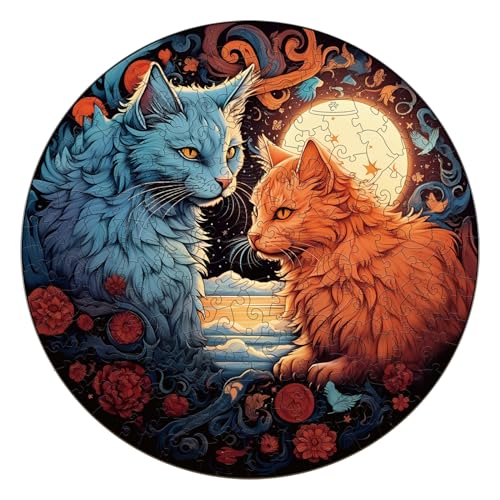 Blumuze Holzpuzzle Erwachsene 300Stück,Yin Yang Katze Holz Puzzle, Holzpuzzle Einzigartige Tierform Puzzleteile, Puzzle aus Tierteilen, Puzzle Holz Erwachsene mit Geschenkbox aus Holz L-13.4 * 13.4in von Blumuze