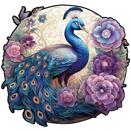 Blumuze Holzpuzzle Erwachsene 323 Stück, Schöner Pfau Holz Puzzle, Holzpuzzle Einzigartige Tierform Puzzleteile, Puzzle aus Tierteilen, Puzzle Holz Erwachsene mit Geschenkbox aus Holz(S-9.8 * 9.3 in) von Blumuze