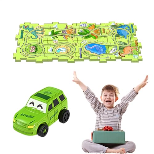 Auto-Puzzle-Strecke, Puzzle-Racer-Auto-Strecken-Set | Puzzle Rail Car Toys Rennstrecke - Auto-Spielset Feinmotorikspielzeug, Bauspielzeug Dinosaurier-Thema, Lernspielzeug Puzzle-Strecke für Kinder ab von Bmdjdq