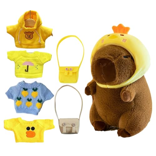 Bmdjdq Capybara-Stofftier, süßes Capybara-Puppenspielzeug, Capybara-Plüschtier mit Kleidungssets, weich und anschmiegsam, beruhigender Plüsch, 23 cm, für Kinder, und Mädchen von Bmdjdq