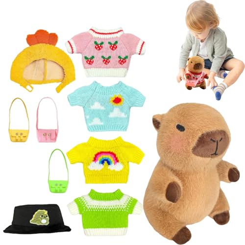 Bmdjdq Gefüllter Capybara mit Kleidung, Capybara-Plüsch mit Zubehör, Tierpuppenspielzeug, Süße Plüschtiere verkleiden Capybara-Stofftierpuppe für Kinder von Bmdjdq