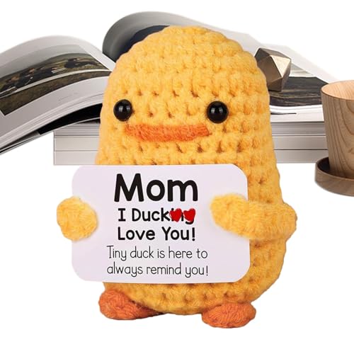 Bmdjdq Knitted Duck Stuffed Animal, Duck Plushies, Crochet Doll, Stuffed Duck Toy, Crochet Animal Plush, Handmade Wool Crochet Doll with Affirmations Card for Thanksgiving Christmas von Bmdjdq