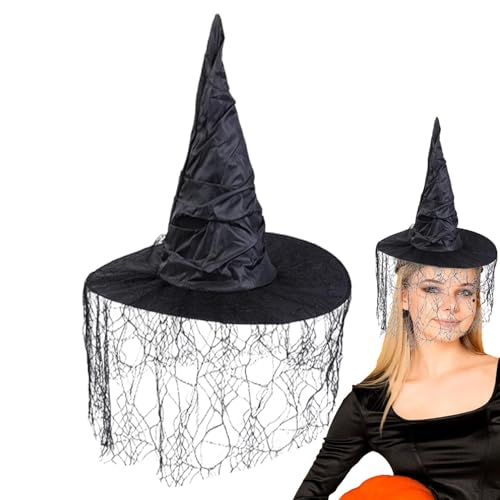 Bmdjdq Wizard Costume Hat, Wicked Witch Hat, Gothic Witch Hat, Halloween Veil Hat, Enchanted Witch Hat, Multiple Functions Holiday Costume Hats for Ladies and Girls Cosplay Accessories von Bmdjdq