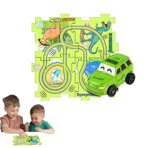 Kinder-Autobahn-Set, Auto-Puzzlebahn - Puzzle Rail Car Toys Rennstrecke,Auto-Spielset Feinmotorikspielzeug, Bauspielzeug Dinosaurier-Thema, Lernspielzeug Puzzle-Strecke für Kinder ab 3 Jahren von Bmdjdq