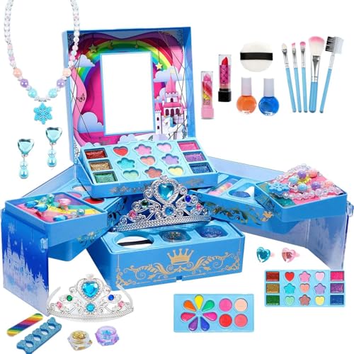 Kinder-Make-up-Spielset, Prinzessinnen-Kosmetik-Spielset, lustiges Beauty-Make-up-Set, waschbares Make-up, mehrere Farboptionen, weiche, sanfte Formeln, 1 Set, für Kinder und Mädchen von Bmdjdq