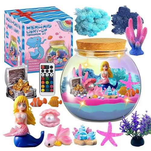 Meerjungfrauen-Terrarium-Set, Nachtlicht-Wachstumsset, Unterwasser-Terrarium-Set, Sanftes Leuchten, LED-Lich-TER, 14 cm, Für Kinder, Mädchen von Bmdjdq