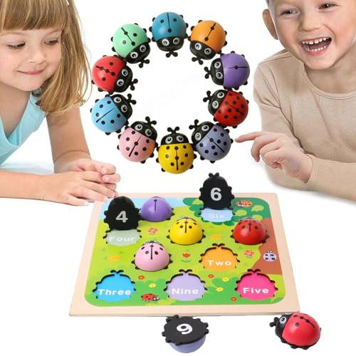 Number Learning Games, 1-10 Number Counting Ladybugs, Kids Number Toys, Ladybug Number Matching, Counting Board Game, Educational Wooden Board Game for Kids Learning von Bmdjdq