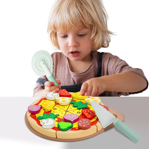 Pizza Play Set, Play Food Pizza Set, Pretend Play Pizza, Kids Pretend Food Set, Pizza Cutting Play Set, Realistic Wooden Cutting Play Food Kitchen Accessories for Boys Girls von Bmdjdq