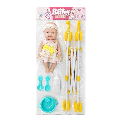 Puppen-Spielset mit Kinderwagen-Sets, Rollenspiel-Puppen-Set, interaktives kleines Puppen-Kinderwagen-Set, realistische Funktionen, praktisch und einfach zu handhaben, Rosa, Gelb, Blau, Lila, für Kind von Bmdjdq