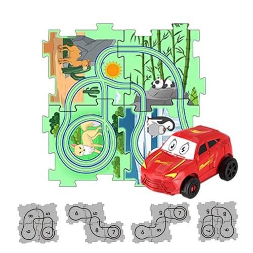 Puzzle-Autobahn,Puzzle-Autobahn-Spielset - Autospielzeug Puzzle-Brett-Lernspiele - Lernspielzeug, Landthema-Puzzle-Renner, Puzzle-Strecke, Kleinkindspielzeug für Kinder ab 3 Jahren von Bmdjdq