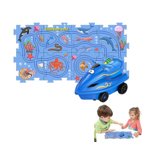 Puzzle-Rennstrecke, Eisenbahnwaggon-Puzzlestrecke,Puzzle-Triebwagen-Kleinkindspielzeug | Auto-Spielset, Puzzle-Strecke, Puzzle-Racer-Bauspielzeug, Marine-Puzzle-Brettspielset für Kinder ab 3 Jahren von Bmdjdq