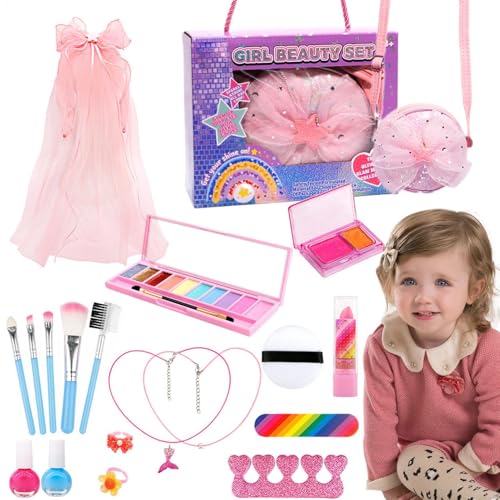 Waschbares Kinder-Make-up-Set, Anzieh-Make-up-Set, Rollenspiel-Make-up-Set, waschbare Formel, ungiftige Inhaltsstoffe, tragbares Kosmetiketui, 1 Set, für Kinder Mädchen im Alter von 3–12 Jahren von Bmdjdq