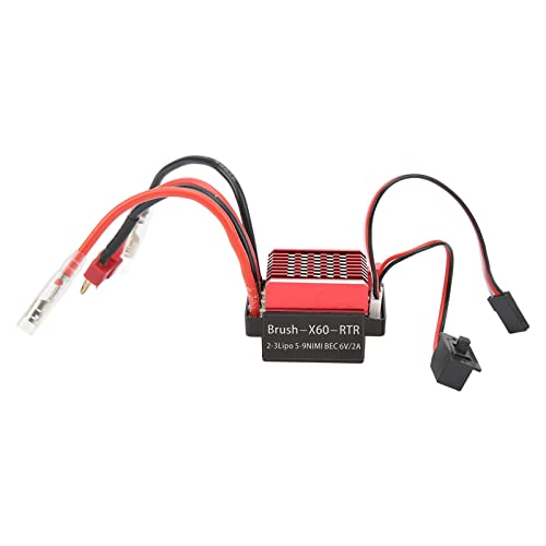 Bnineteenteam RC Brushed ESC, 60A RC Car Brushed ESC mit Integriertem Kühlkörper, Gebürsteter Geschwindigkeitsregler ESC mit T-Stecker, RC-Autozubehör für 1/10 Ferngesteuerte Autos, Rot von Bnineteenteam