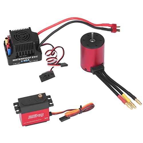 Bnineteenteam RC-Brushless-Motor-ESC-Combo, 3650 2300KV-Brushless-Motor 60A Short Line ESC mit 25-kg-Servo-Kit, Geeignet für die Meisten 1/8 und 1/10 2S-4S RC-Fahrzeugmodelle von Bnineteenteam