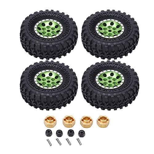 Bnineteenteam RC Gummireifen Set, 55mm, Alu, Felgen mit Messing Combiner Car Model Parts f¨¹r Axial SCX24 1/24 RC Auto, 2 Farben, 4Pcs /Set(Gr¨¹n) Model Toy von Bnineteenteam