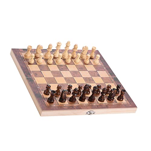 Schachbrettspiel, 3-in-1-tragbares Holzschachbrett-Klappbrett-Schachspiel für Party-Familienaktivitäten (34 * 34cm) von Bnineteenteam