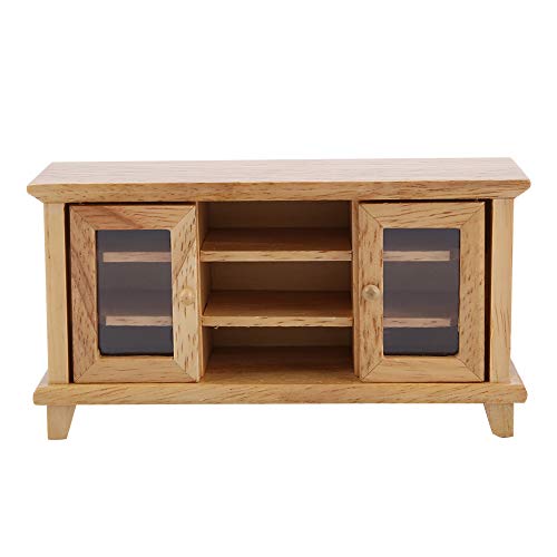 Puppenhaus-Mini-TV-Schrank, Holz-Puppenhaus-Aufbewahrungs-TV-Schrankmöbel mit zu öffnender Schranktür für Puppenhaus Im Maßstab 1:12 (Originale Holzfarbe) von Bnineteenteam