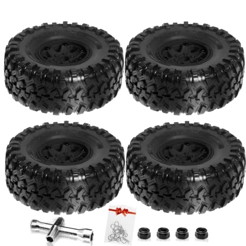 Bntaomle 135 mm Metall 2,2 Beadlock Felgenreifensatz für 1/10 RC Crawler Car Axial SCX10 Wraith RR10 Capra TRX4 YK4082, Schwarz von Bntaomle