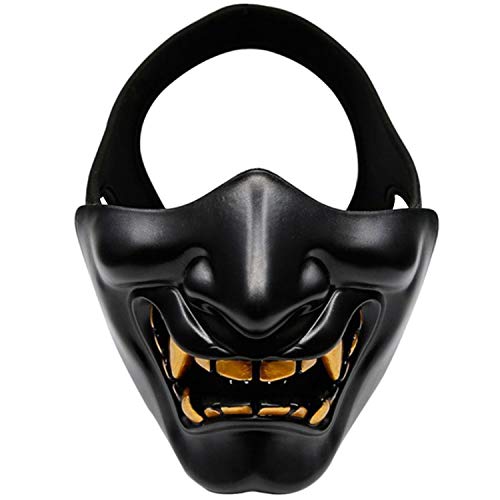 Bntaomle Halloween KostüM Cosplay Zahn Verfall BöSer DäMon Samurai Halb Maske Unheimlich Dekoration, Schwarz von Bntaomle