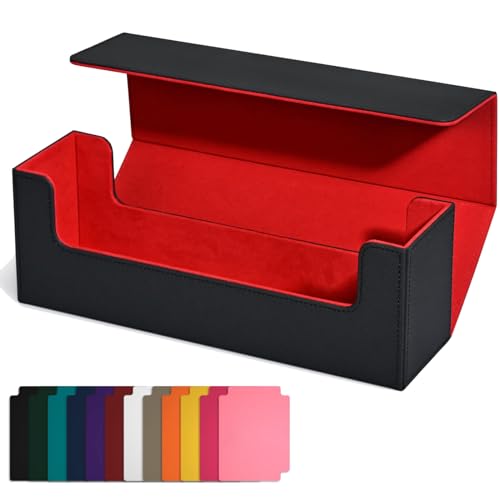 Bntaomle Kartenaufbewahrungsbox für Sammelkarten, PU-KartendeckhüLle, Kartenhalter mit Magnetverschluss für Magnetische Spielkarten, Schwarz + Rot von Bntaomle