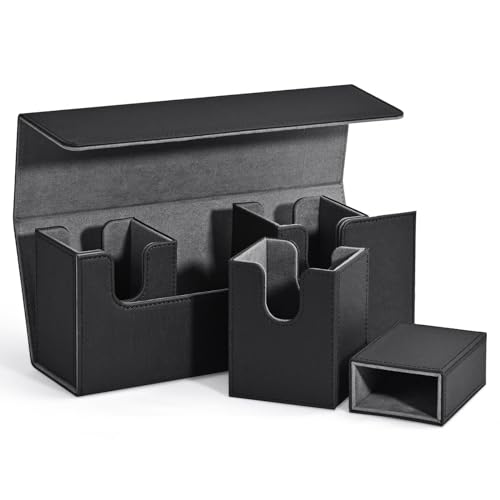 Bntaomle Kartenaufbewahrungsbox mit WüRfelfach, 4-In-1-Kartendeck-HüLle für Mehr Als 300 Karten, Magnetischer Karten-Organizer, Schwarz von Bntaomle