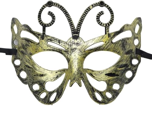 BoBoBn Party-Maske, Schmetterlings-Maskerade-Maske for Frauen/Halloween/Karneval/Party/Abschlussball/Hochzeit, kleine Fee – Antiksilber(Bee - Antique Gold,14 * 10) von BoBoBn