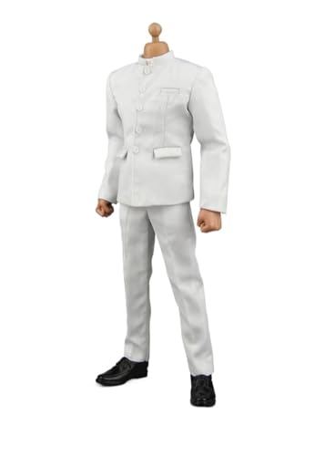 BoBoBn Puppenkleidung for männliche Figuren im Maßstab 1/6, handgefertigter Ganzanzug, Zhongshan-Anzug, Kung-Fu-Actionfigur-Kleidung for 12" männliche Actionfigur(White) von BoBoBn