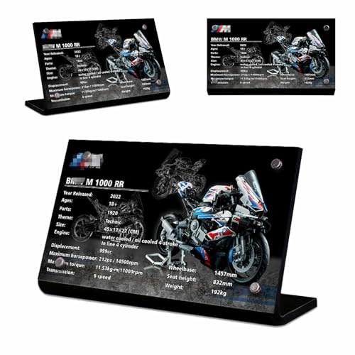 Magnetisches Acryl Namensschild, speziell für Lego Technic 42130 Motorrad M1000RR Bauset Namensschild Display, 42130 Baustein Modell Racing Serie Acryl Display Namensschild Ständer von BoHeart