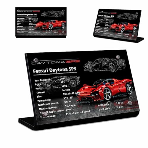 Magnetisches Acryl Namensschild, speziell für Lego Technic 42143 Ferrari Daytona SP3 Bauset Namensschild Display, 42143 Baustein Modell Racing Serie Acryl Display Namensschild Ständer von BoHeart