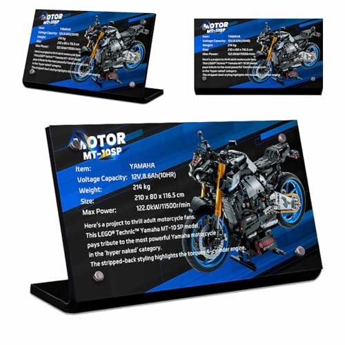 Magnetisches Acryl Namensschild, speziell für Lego Technic 42159 Yamaha MT-10SP Motorrad Bauset Namensschild Display, 42159 Baustein Modell Racing Serie Acryl Display Namensschild Ständer von BoHeart