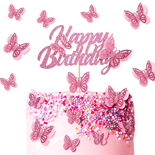 13 Stück Schmetterling Happy Birthday Kuchen Topper Glitzer Schmetterling Kuchen Topper Schmetterling Cupcake Picks für Geburtstag Party Liefert Baby Shower Jahrestag Hochzeit von Boao