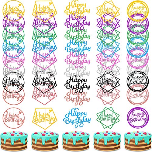 40 Stücke Happy Birthday Kuchen Topper Glitzer Geburtstag Cupcake Topper Kuchen Zahnstocher Dekorationen für Geburtstagsfeier Kuchen Desserts Gebäck, 5 Stile von Boao