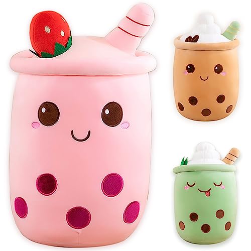 Bubble Tea Kuscheltier PlüSchtier XXL SüßE Kissen, Kawaii Bubble Tea Cup Plushie Stofftier Boba Teetasse PlüSch Spielzeug Deko (Rosa, 23cm) von Bobomon