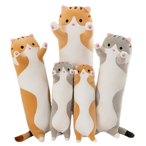 Bobomon Katze Kuscheltier stofftier Katze langes Kissen riesen XXL Kawaii groß plüschtier plüschkatze Cute seitenschläferkissen cat plushie (Gelb, 70cm) von Bobomon