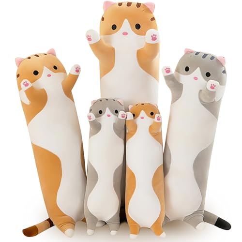 Bobomon Katze Kuscheltier stofftier Katze langes Kissen riesen XXL Kawaii groß plüschtier plüschkatze Cute seitenschläferkissen cat plushie (Orange 110cm) von Bobomon