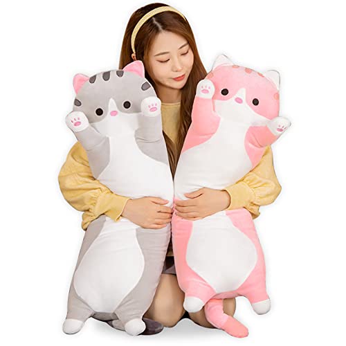 Bobomon Katze Kuscheltier stofftier Katze langes Kissen riesen XXL Kawaii groß plüschtier plüschkatze Cute seitenschläferkissen cat plushie r (Rosa, 110cm) von Bobomon