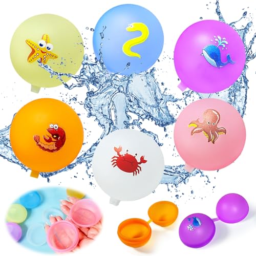 12 Stück Wasserbomben Wiederverwendbar, Wasserbomben Selbstschließend, Wiederbefüllbare Silikon Wasserballons Spielzeug für Kinder Erwachsene Sommer Outdoor Wasserschlachten, Familienaktivitäten von Bocguy