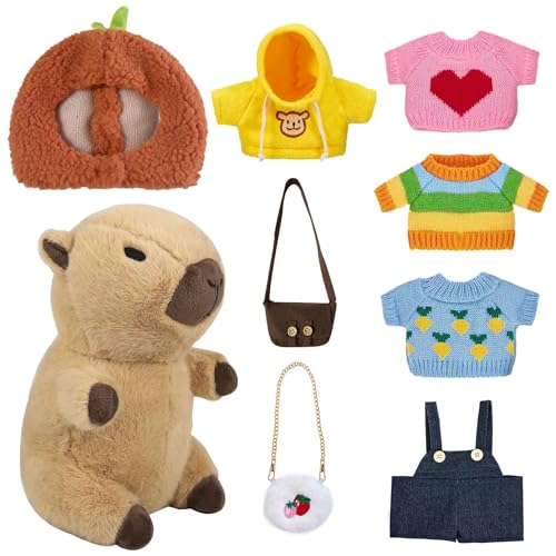 Capybara Kuscheltier 25cm, Capybara Sachen Set, Capybara Plüschtier mit Kleidung & Hut & Taschen, Kapibara Wasserschwein Kuscheltier, Squishmallow Capybara Ankleidespielzeug für Kinder Mädchen Jungen Capybara Kuscheltier 25cm, Capybara Sachen Set, Capybara Plüschtier mit Kleidung & Hut & Taschen, Kapibara Wasserschwein Kuscheltier, Squishmallow Capybara Ankleidespielzeug für Kinder Mädchen Jungen von Bocguy