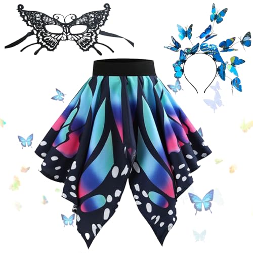 Bocguy Schmetterling Kostüm Damen 3Stück, Schmetterling Kostüm, Spitzenmaske, 3D Schmetterling Haarreif, für Karneval Kostüm Damen,Karneval Mottoparty Party Cosplay (L) von Bocguy