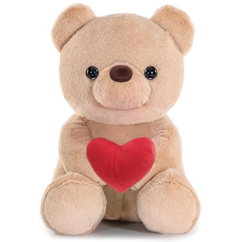 Bocguy Teddybär Plüsch, 23cm Teddybär mit Herz, Stofftier Spielzeug Dekozimmer Kissen für Weihnachten, Valentinstag, Geburtstag Heimdekoration von Bocguy