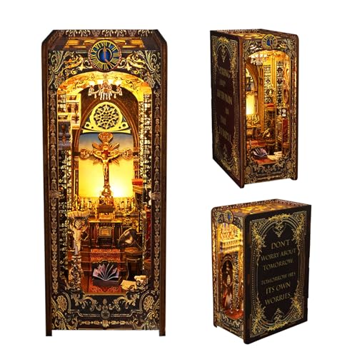 Book Nook DIY Kit, 3D Puzzle Buchstützen aus Holz, Book Nook Miniatur Puppenhaus Kit, Buch Ecke Miniatur Kit Kirche mit LED-Licht & Gebrauchsanweisung Kreatives Geschenk für Erwachsene und Teens von Bocguy