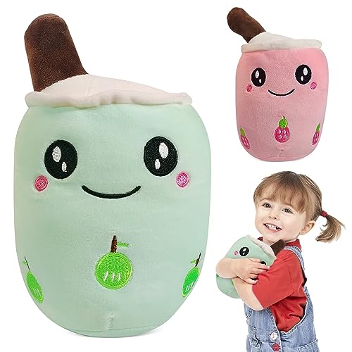 Bubble Tea Kuscheltier, 24CM Bubble Tea Plüschtier Boba Kuscheltier, Boba Stofftier Plüschkissen, Boba Tee Süße Kissen Plushie, Geschenk Spielzeug für Kinder Mädchen Erwachsene Geburtstag(Grün) von Bocguy