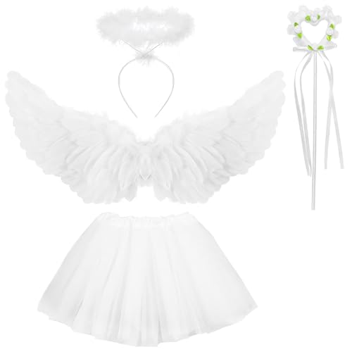 Engel Kostüm Kinder, 4 Stück Engelsflügel Weiß, Engel Kostüm Damen, Engel Flügel Kinder, Faschingskostüme Damen mit Heiligenschein&Zauberstab&Tüllrock für Karneval Halloween Fasching Cosplay(80cm) Engel Kostüm Kinder, 4 Stück Engelsflügel Weiß, Engel Kostüm Damen, Engel Flügel Kinder, Faschingskostüme Damen mit Heiligenschein&Zauberstab&Tüllrock für Karneval Halloween Fasching Cosplay(80cm) von Bocguy