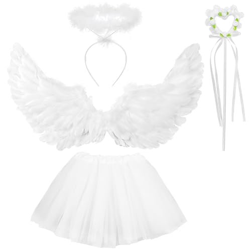 Engel Kostüm Kinder, 4 Stück Engelsflügel Weiß, Engel Kostüm Damen, Engel Flügel Kinder, Faschingskostüme Damen mit Heiligenschein&Zauberstab&Tüllrock für Karneval Halloween Fasching Cosplay(65cm) Engel Kostüm Kinder, 4 Stück Engelsflügel Weiß, Engel Kostüm Damen, Engel Flügel Kinder, Faschingskostüme Damen mit Heiligenschein&Zauberstab&Tüllrock für Karneval Halloween Fasching Cosplay(65cm) von Bocguy