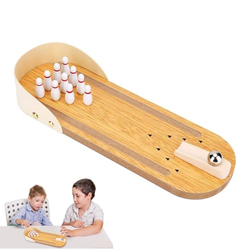 Tischkegelspiel, Holz Mini Bowling Spielzeug, Kegelspiel für Kinder, Set mit 10 Pins, Geschicklichkeitsspiel Erwachsene, für Erwachsene & Kinder ab 3 J von Bocguy