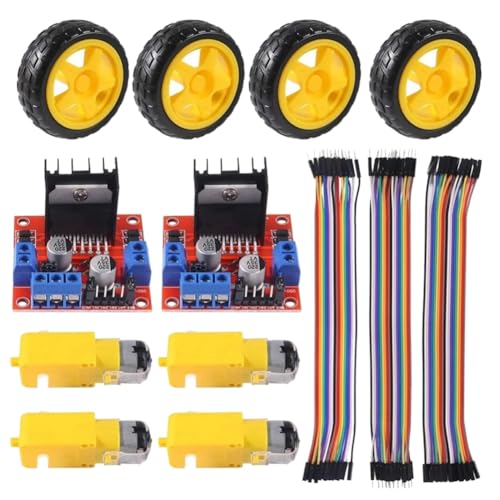 Boddceto 4-Teiliger DC-Elektromotor mit 3-6 V und 4-Teiliger Kunststoff-Reifenrad-Doppelwellen-Getriebemotor, Getriebemotor-Bausatz für Smart-Car-Bausatz von Boddceto