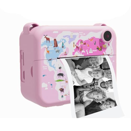 Boddceto Digitale Sofortbildkamera mit Druckpapier, Selfie-Videokamera für Kinder, Camcorder, Kamera, Spielzeug, Geschenk für Kinder, Hellrosa von Boddceto