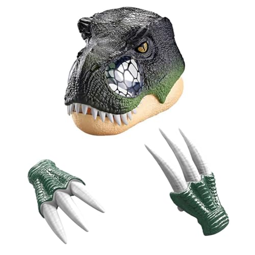 Boddceto Dinosaurier-Maske, Abnehmbarer mit 2 Krallen, Rollenspielspielzeug mit LED-Beleuchteten und Brüllenden Geräuschen, Cosplay-Kostüm-Maskenspielzeug, Einfach zu Bedienen, Ca. 28 X 2 von Boddceto